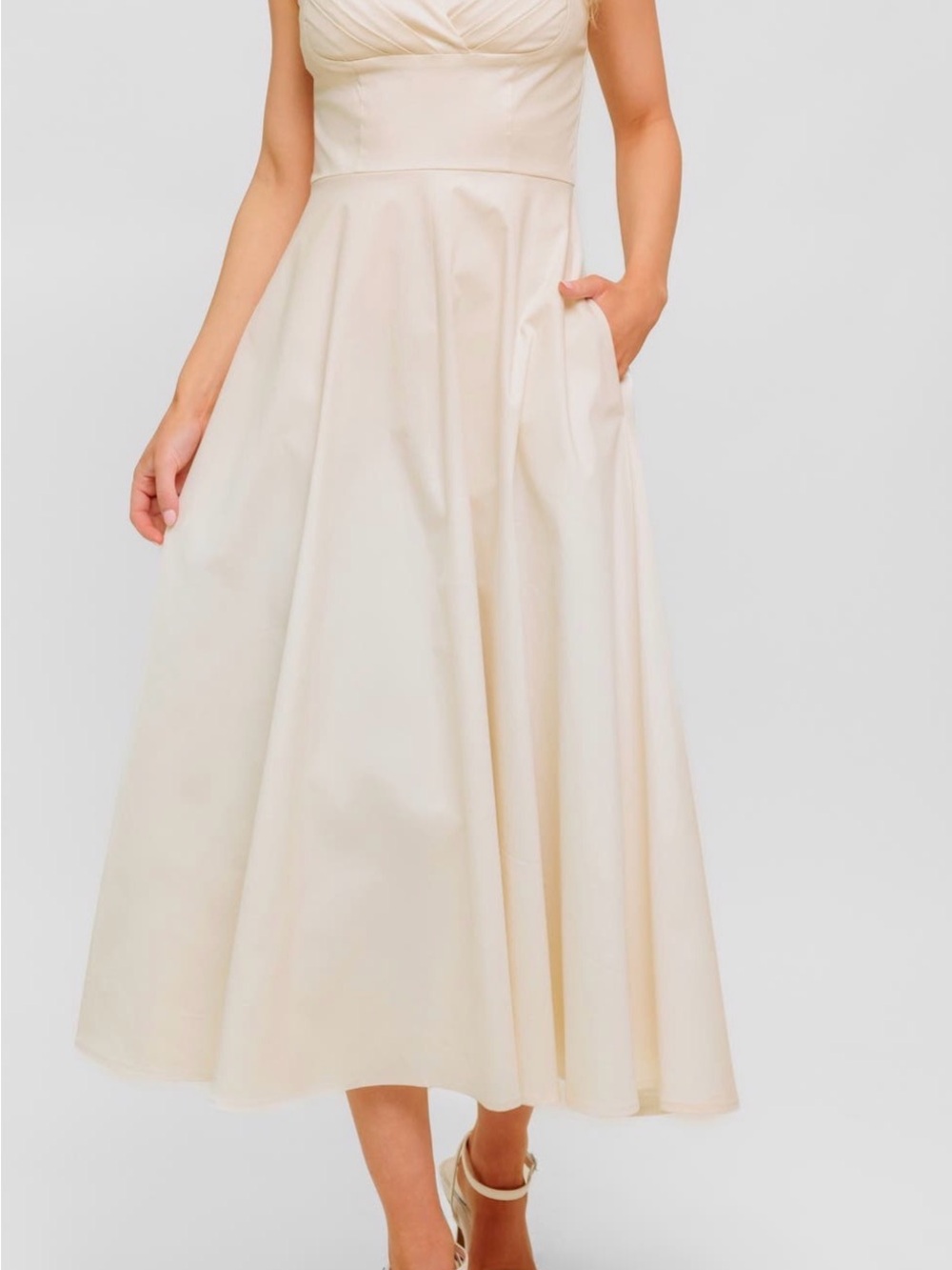 Flying Tomato Cream Midi A-Line Skirt with Pockets
